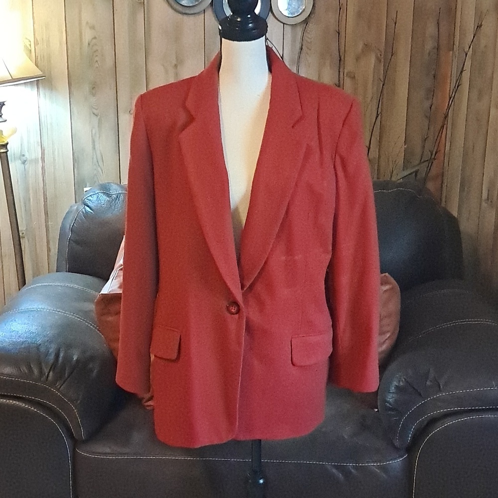 Worthington Red Wool Blazer Career Jacket Size 14 Office Business Fall Preown
